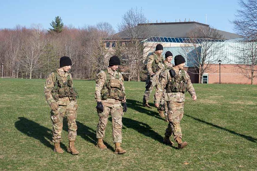 ROTC students walking across campus